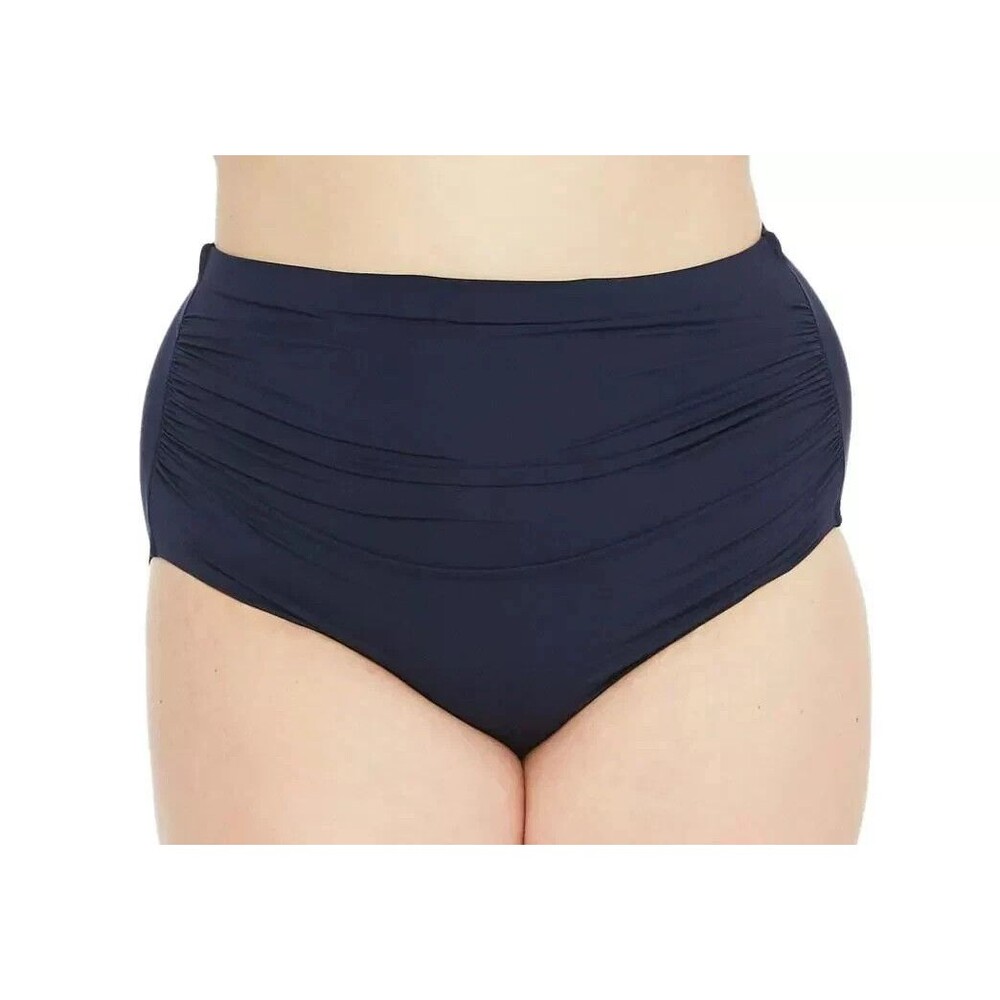 RALPH LAUREN Shirred Slimming High Waist Bikini Bottom Plus Size 18W Navy